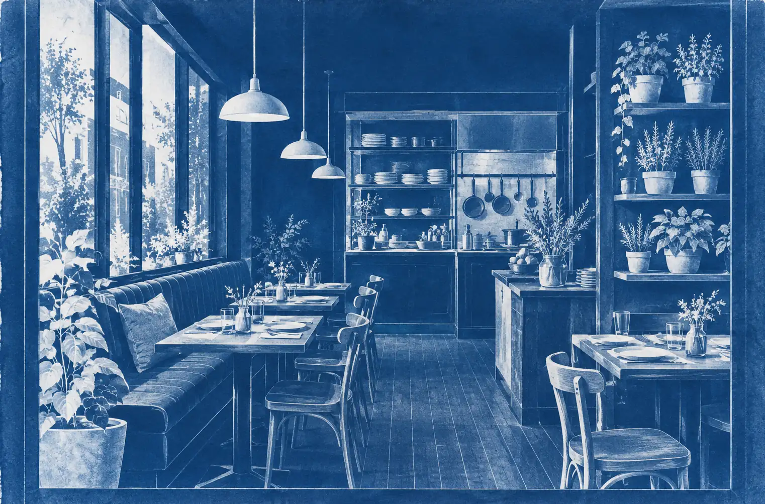 Illustration of restaurants and their working space